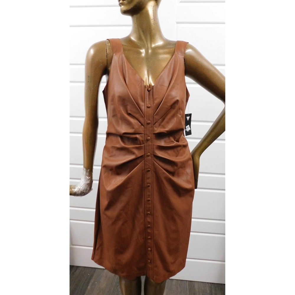 New Guess Cognac Faux Leather Dress sz 14